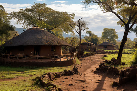 非洲草屋非洲草原上的草屋背景