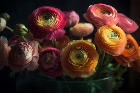 美丽盛开的花毛茛背景图片