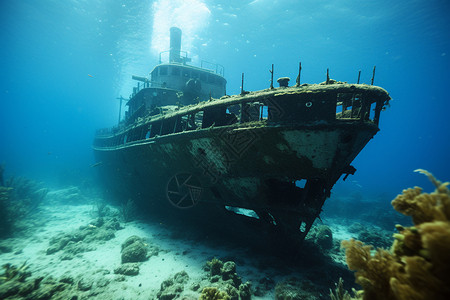 海底沉没的轮船残骸图片