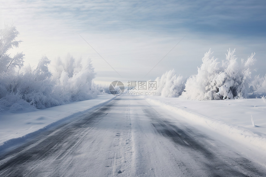 道路两旁的树挂景观图片