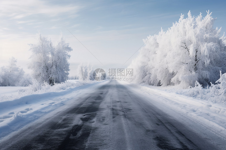 冬季雪后的乡村道路图片