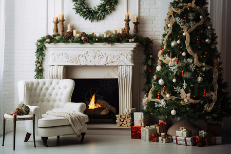 圣诞节的壁炉装饰背景图片