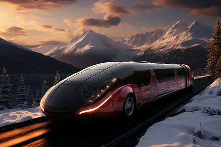 雪山列车雪山中的科技感列车设计图片