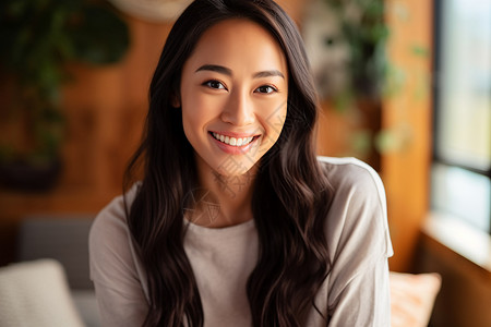 温柔微笑的亚洲女性背景图片