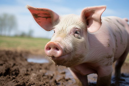 一只小猪农村养殖的小猪背景