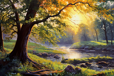 河流穿越森林的画像背景图片