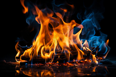 壁炉里火燃烧中的艳丽之焰设计图片