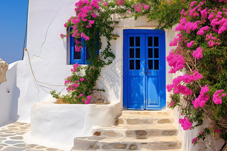 鲜花门希腊地中海风情建筑背景