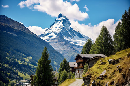 瑞士木屋山居仙境背景