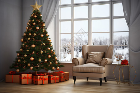 喜庆客厅温馨的圣诞树装饰设计图片