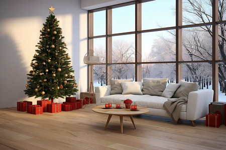 庆祝圣诞节的客厅装饰背景图片