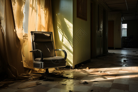 阳光下废弃的医院走廊图片