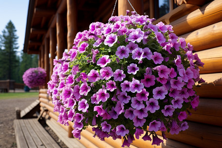 夏季屋外的紫色花球装饰图片