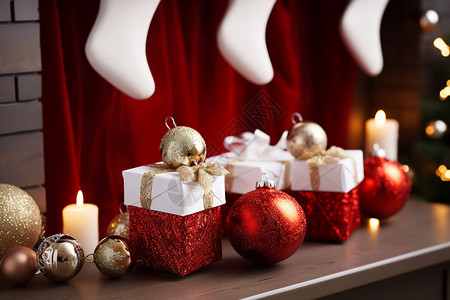 精美礼物盒装饰圣诞联欢派对的装饰背景