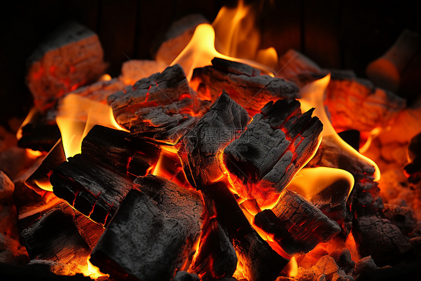 燃烧的木炭火焰图片