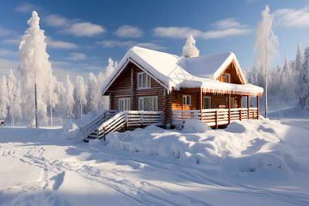 雪中小屋背景图片