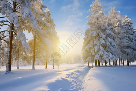 冬日寒冷的雪地风景高清图片