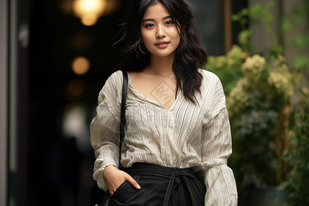时尚穿搭的亚洲女子背景图片