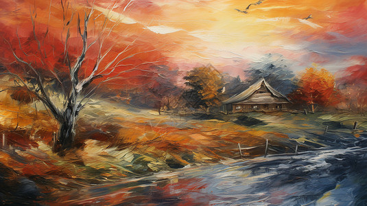 秋日河畔的美景背景图片