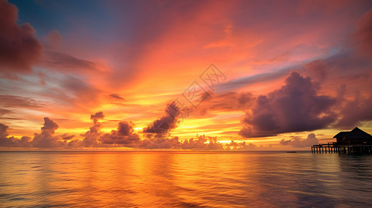 日落海岛上的瑰丽景色背景图片