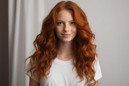 自信阳光的红发女孩图片