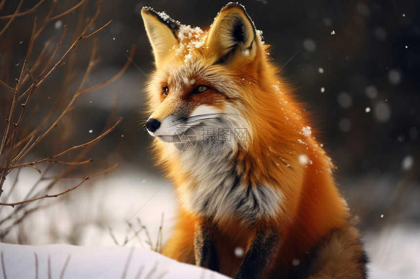 冬日中的野生红狐图片