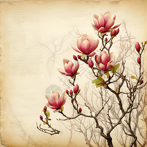 优雅的木兰花国风插图背景图片