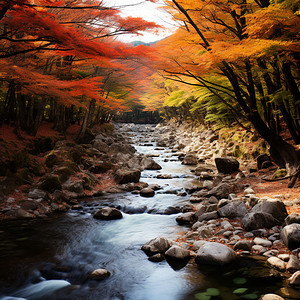 山间树林中的小溪高清图片