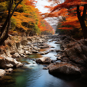 秋季林中的溪流图片