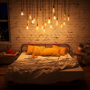 灯条装饰的复古卧室高清图片