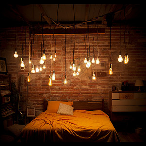 灯泡设计素材昏暗破旧的卧室背景