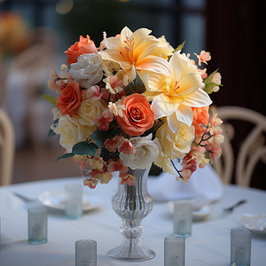 浪漫的餐桌鲜花装饰图片
