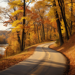 静谧的秋季山中公路背景图片