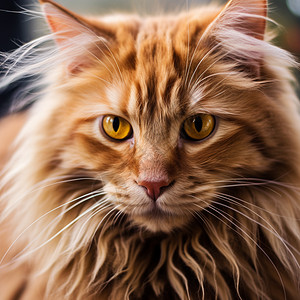 特学猫面部可爱的橘色缅因猫背景