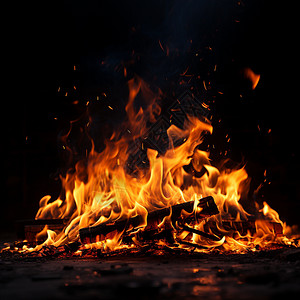 夜晚燃烧的木材火焰图片