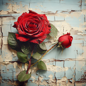 破旧木墙前的玫瑰花图片