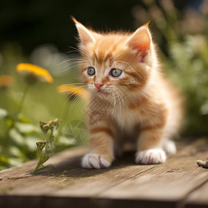 户外机警的猫咪幼崽高清图片