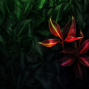 鲜嫩绿色豆苗红色热带植物树叶纹理设计图片