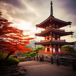 日式寺庙神圣的日式传统建筑插画