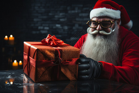 准备惊喜礼物的圣诞老人背景图片