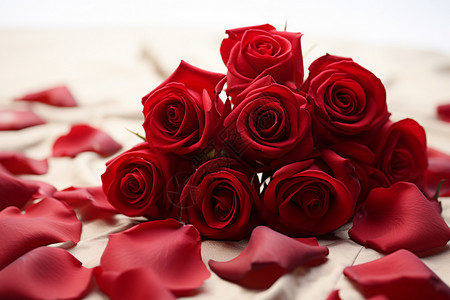 绽放的红色玫瑰花花束图片