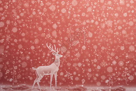 林中小鹿唯美的雪中小路背景设计图片