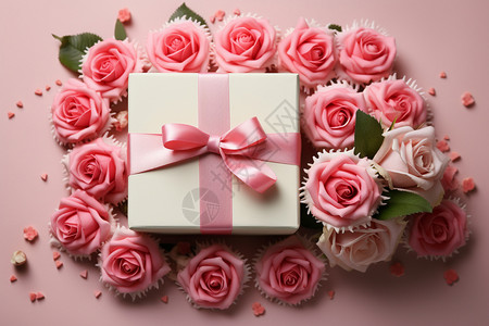 鲜花包围的浪漫礼盒背景图片