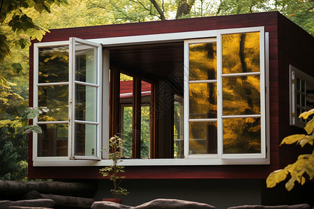 林中小屋的窗户背景图片