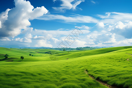 田间小径下的青绿世界高清图片