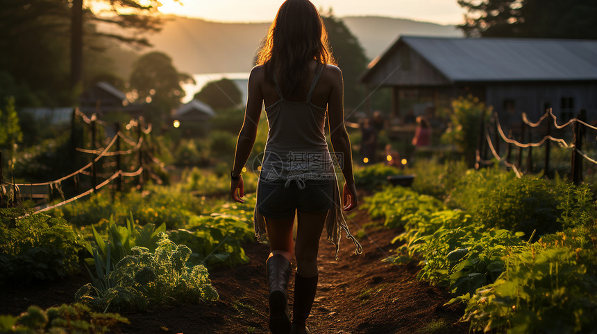 夕阳下的美女图片