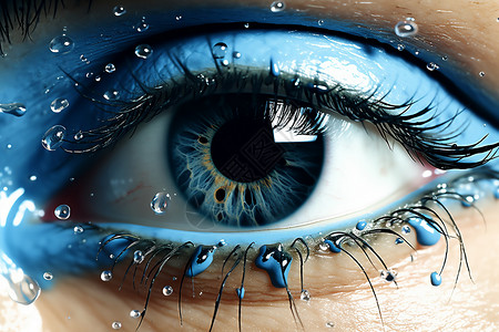 蓝色的瞳孔睫毛用墨水高清图片