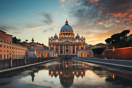 早晨的梵蒂冈圆顶教堂高清图片