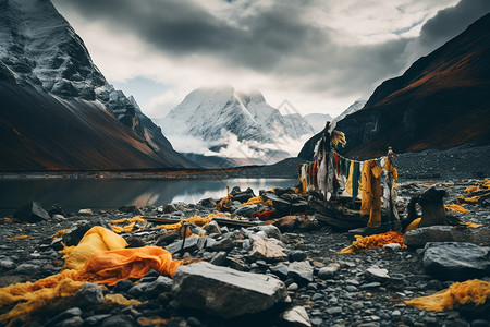 山脉下的风景图片