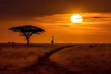 黄昏下的长颈鹿图片